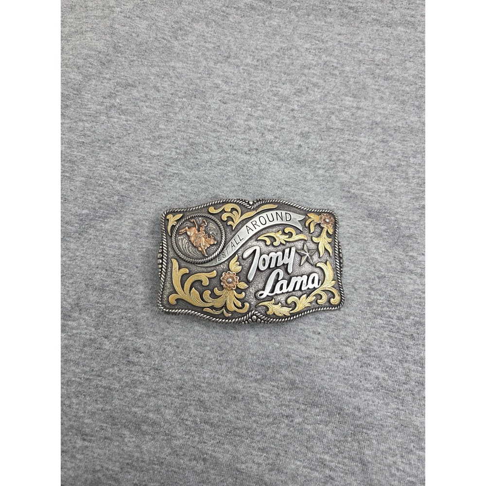 Vintage Tony Lama Best All Around Champion Bronco Rodeo Large Belt Buckle